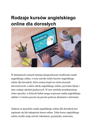 Rodzaje kursów angielskiego online dla dorosłych