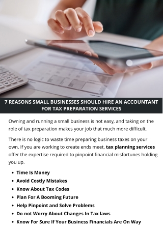 7 REASONS SMALL BUSINESSES SHOULD HIRE AN ACCOUNTANT FOR TAX PREPARATION SERVICES