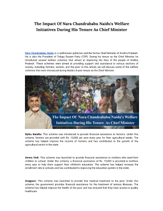 The Impact Of Nara Chandrababu Naidu's Welfare Initiatives During His Tenure As Chief Minister