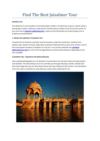 Find The Best Jaisalmer Tour