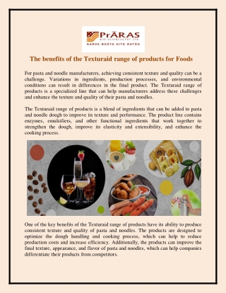The benefits of the Texturaid range of products for Foods