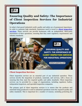 The Importance of Client Inspection Services for Industrial Operations