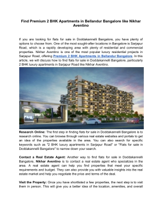 Find Premium 2 BHK Apartments in Bellandur Bangalore like Nikhar Aventino