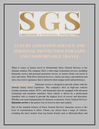 Luxury Limousine Service and Personal Protection