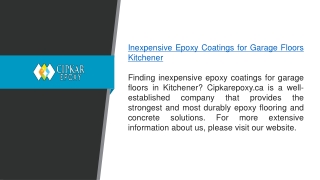 Inexpensive Epoxy Coatings For Garage Floors Kitchener Cipkarepoxy.ca