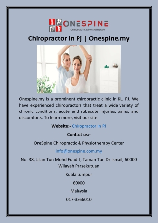 Chiropractor in Pj  Onespine.my