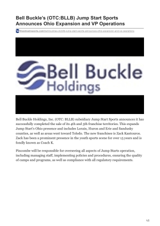 Bell Buckle’s (OTC-BLLB) Jump Start Sports Announces Ohio Expansion and VP Operations