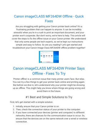 Canon imageCLASS MF264DW Offline - Quick Fixes