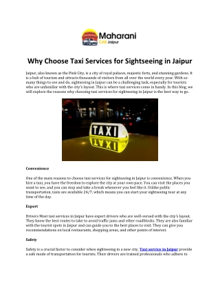 Why Choose Taxi Services for Sightseeing in Jaipur