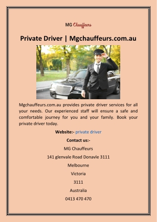 Private Driver  Mgchauffeurs.com