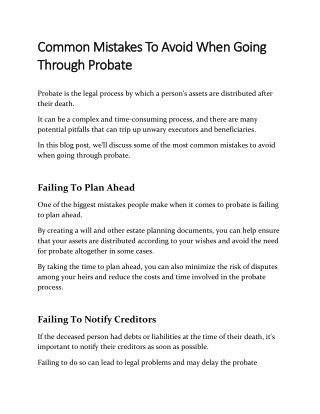 Common Mistakes to Avoid When Going Through Probate