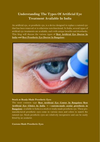 Understanding The Types Of Artificial Eye Treatment Available In India