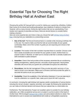 Essential Tips For Choosing The Right Birthday hall at Andheri east