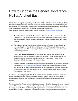 How to Choose the Perfect Conference Hall at Andheri East
