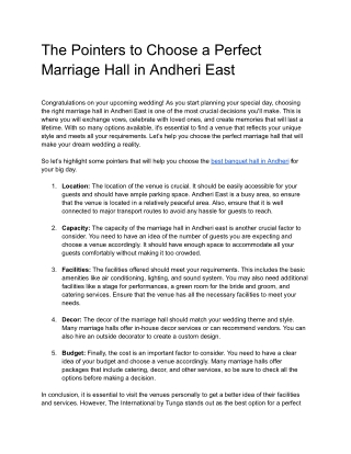 The Pointers to Choose a Perfect Marriage Hall in Andheri East