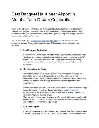 Best Banquet Halls near Airport in Mumbai for a Dream Celebration