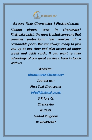 Airport Taxis Cirencester  Firsttaxi.co.uk