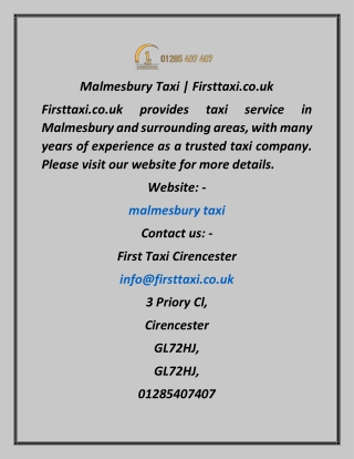 Malmesbury Taxi  Firsttaxi.co.uk