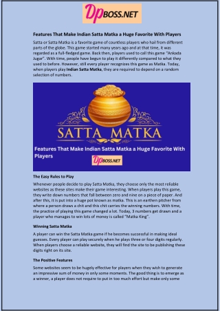 Features That Make Indian Satta Matka a Huge Favorite With Players