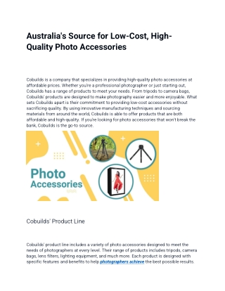 Australia's Source for Low-Cost, High-Quality Photo Accessories