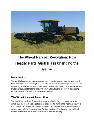 The Wheat Harvest Revolution_ How Header Parts Australia is Changing the Game