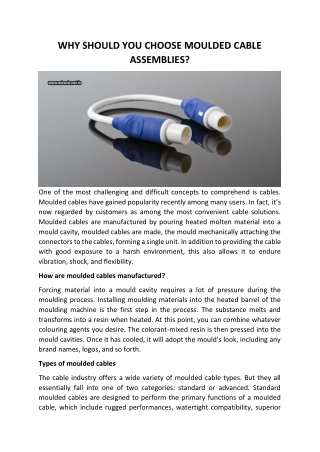 WHY SHOULD YOU CHOOSE MOULDED CABLE ASSEMBLIES