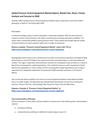 Global Pressure Control Equipment Market Report, Market Size, Share, Trends