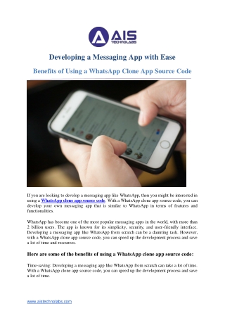 Developing a Messaging App with Ease  Benefits of Using a WhatsApp Clone App Source Code