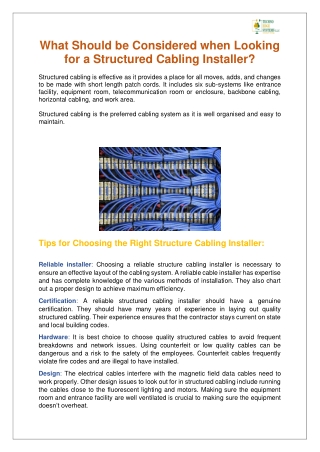 What Should be Considered when Looking for a Structured Cabling Installer