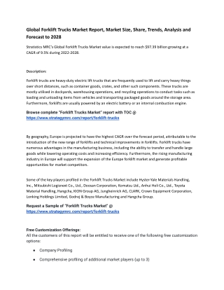 Global Forklift Trucks Market Report, Market Size, Share, Trends, Analysis and F