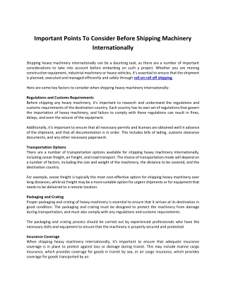 Important Points To Consider Before Shipping Machinery Internationally