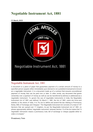 Negotiable Instrument Act, 1881