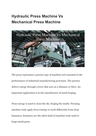 Hydraulic Press Machine Vs Mechanical Press Machine