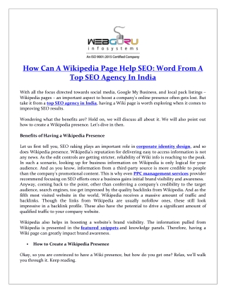 How Can a Wikipedia Page Help SEO: Word from a Top SEO Agency in India