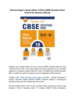 Together with CBSE Question Bank 2023 Hindi B for Class 10 by Rachna Sagar