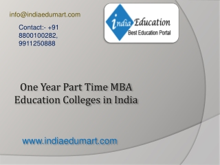 One Year Part Time MBA Education Colleges in India