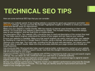 TECHNICAL SEO TIPS