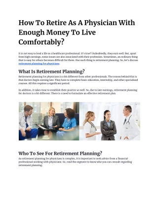 How to Retire as a Physician with Enough Money to Live Comfortably