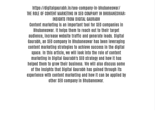 THE ROLE OF CONTENT MARKETING IN SEO COMPANY IN BHUBANESWAR: INSIGHTS FROM DIGITAL GAURABH