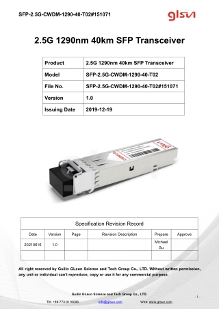 2.5G 1290nm 40km SFP Transceiver