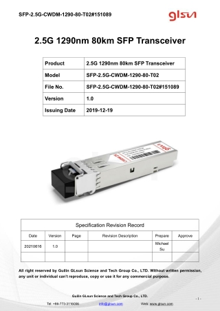 2.5G 1290nm 80km SFP Transceiver