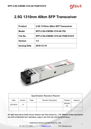 2.5G 1310nm 40km SFP Transceiver