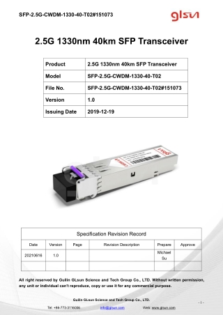 2.5G 1330nm 40km SFP Transceiver