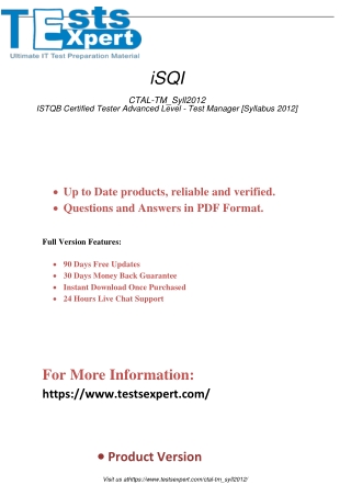 Boost your career as a Test Manager with ISTQB Certified Tester Advanced Level (CTAL-TM_Syll2012) Certification. Prepare