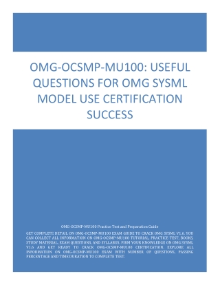OMG-OCSMP-MU100: Useful Questions for OMG SysML Model Use Certification Success