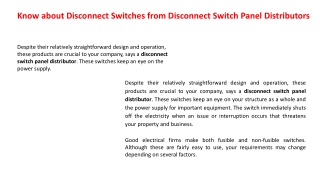 Know about disconnect switches from disconnect switch panel distributors