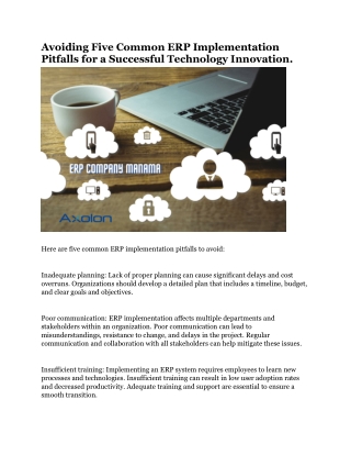 Avoiding Five Common ERP Implementation Pitfalls for a Successful Technology Innovation.