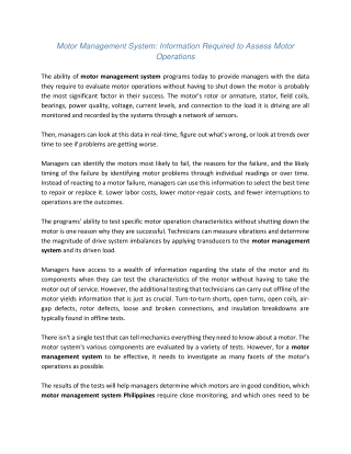 Motor Management System Information Required to Assess Motor Operations