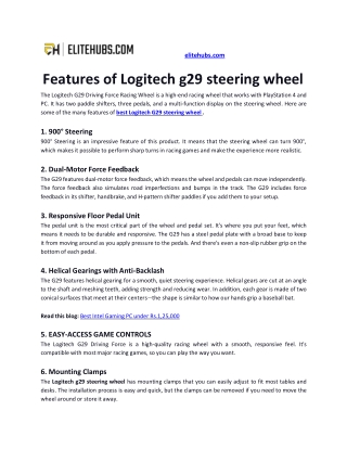 Features of Logitech g29 steering wheel