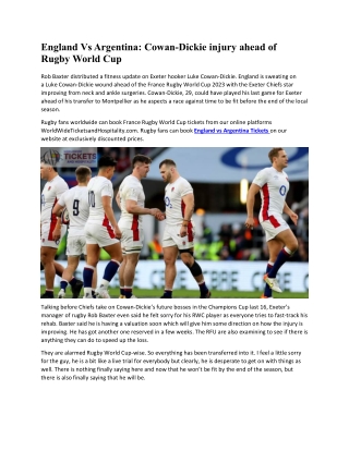 England Vs Argentina Cowan-Dickie injury ahead of Rugby World Cup